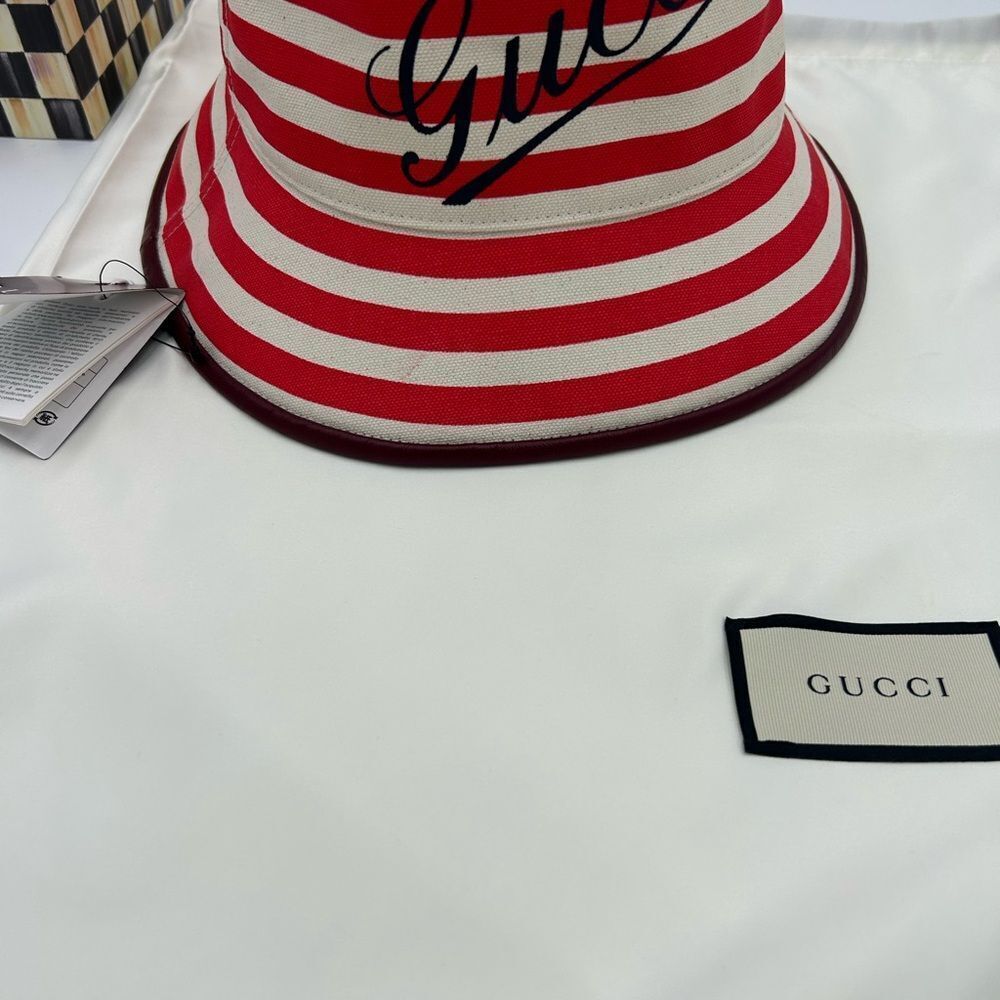 Women's Gucci, striped canvas, bucket, hat, size large made in Italy - Picture 3 of 8